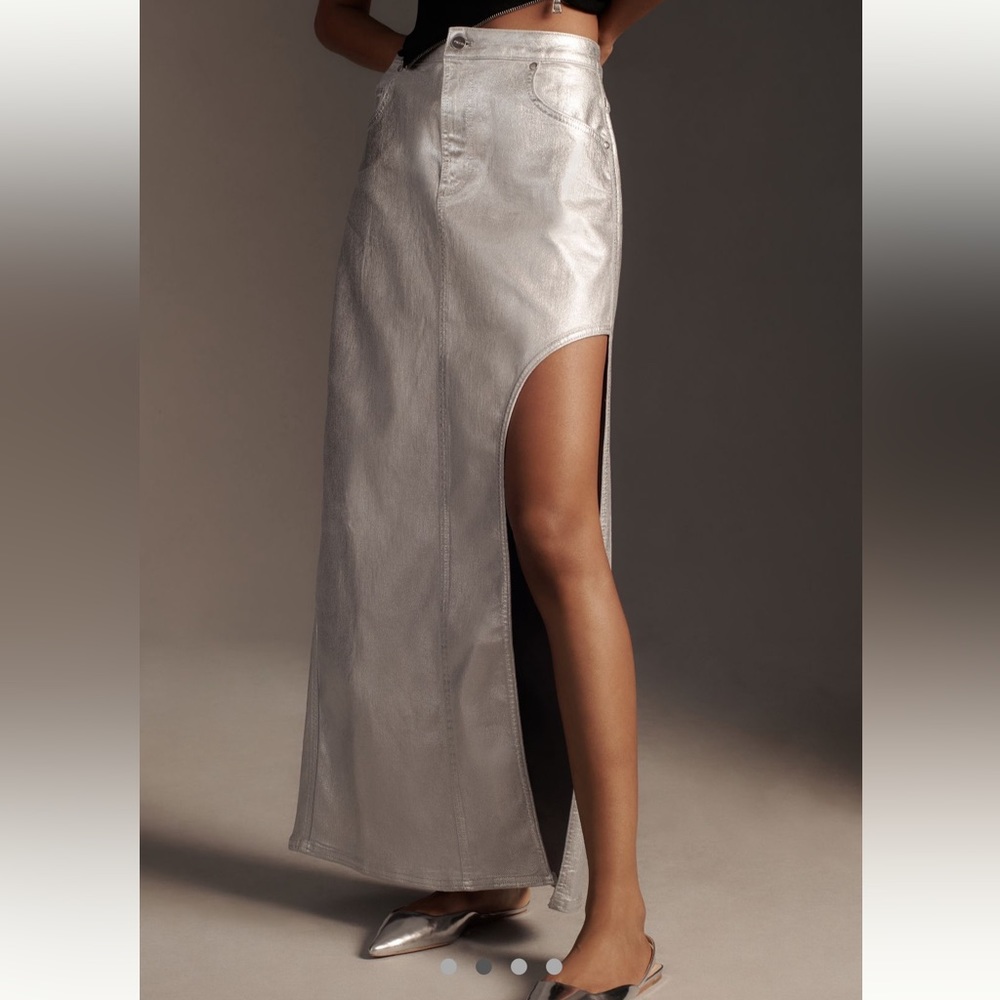 NWT Pilcro Silver Metallic Side-Slit Maxi Skirt